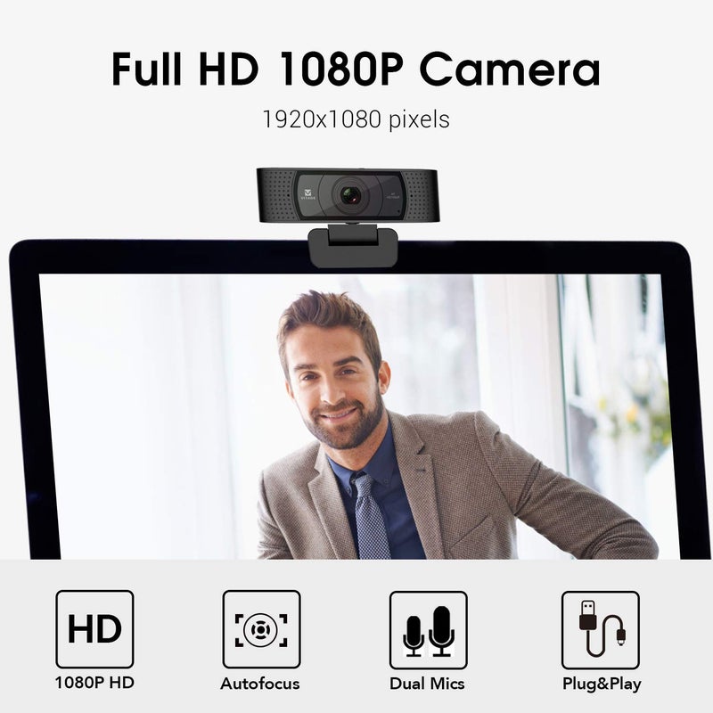 VITADE HD Webcam 1080P with Microphone & Cover Slide, 928A Pro USB Computer Web Camera Video Cam for Streaming Gaming Conferencing Mac Windows PC Laptop Desktop - Image 3